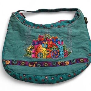 Laurel Burch Turquoise Feline Clan Hobo Shoulder Bag for women